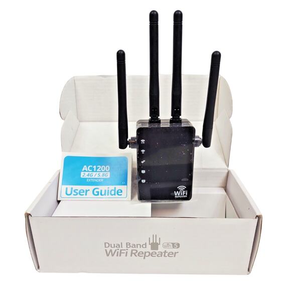 WIFI Repeater 2.4G 5G 1200 mbps Wireless Router Range Extender Dual Band Black - Picture 1 of 6
